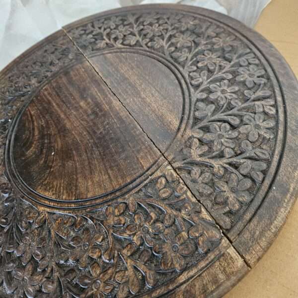 Round End Table,Small Table,Side Table, Side Tables Living Room,End Table,Round Side Table,Altar Table, Carved Side Table,Wood Accent Table,Carved Wood Table Single Pillar 18x22 inch Burnt | EZ Auction