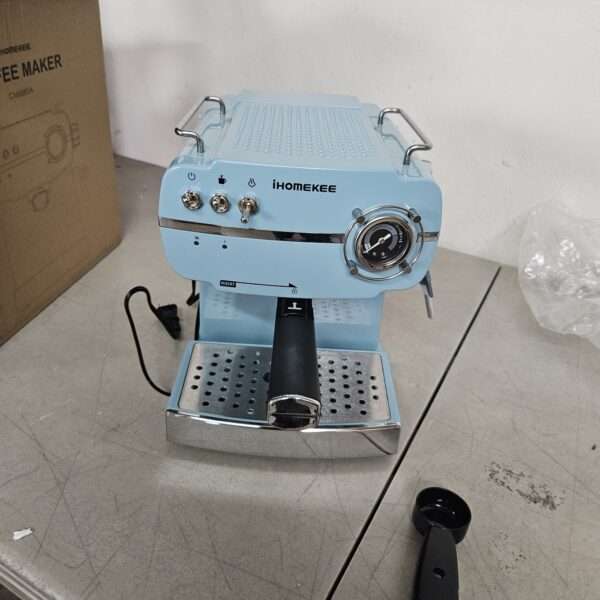 Ihomekee Espresso Machine, Retro Style Espresso Coffee Maker with Fast Heating Automatic, Latte & Cappuccino Maker with Milk Frother Steam Wand, Pressure Gage, Aqua - CM6885A (Retro Style Aqua) | EZ Auction