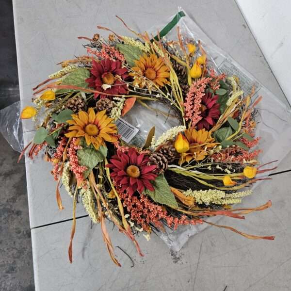 Artificial Fall Wreath, Fall Door Wreath Autumn Sunflower with Pinecone Harvest Wreath for Front Door Thanksgiving Halloween Decorations Home Decor | EZ Auction