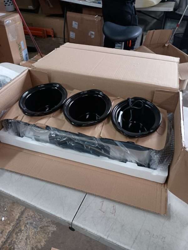 Sunvivi Triple Slow Cooker Buffet Server - 1.5 Quart Ceramic Pots with Adjustable Temp and Lid Rests, Stainless Steel, Total 4.5 Quarts | EZ Auction