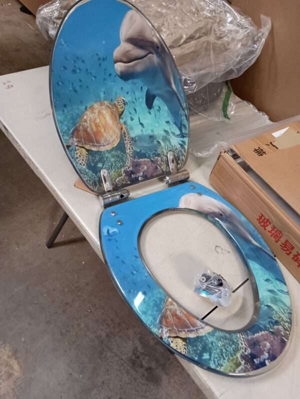 Elongated Toilet Seat Dolphin turtle underwater on reef Resin Toilet Seat with Quietly Close Quick Release Hinges Decorative Toilet Seat with Cover Easy to Clean and Install | EZ Auction